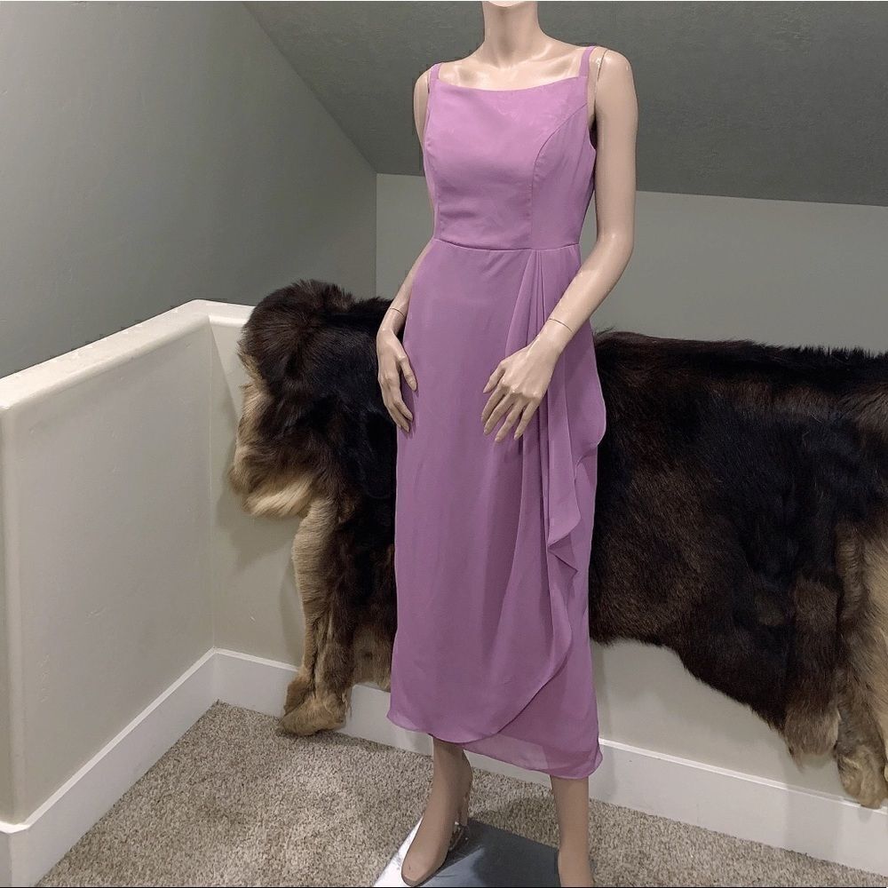 New Elegant V Back Faux Wrap Midi Dress